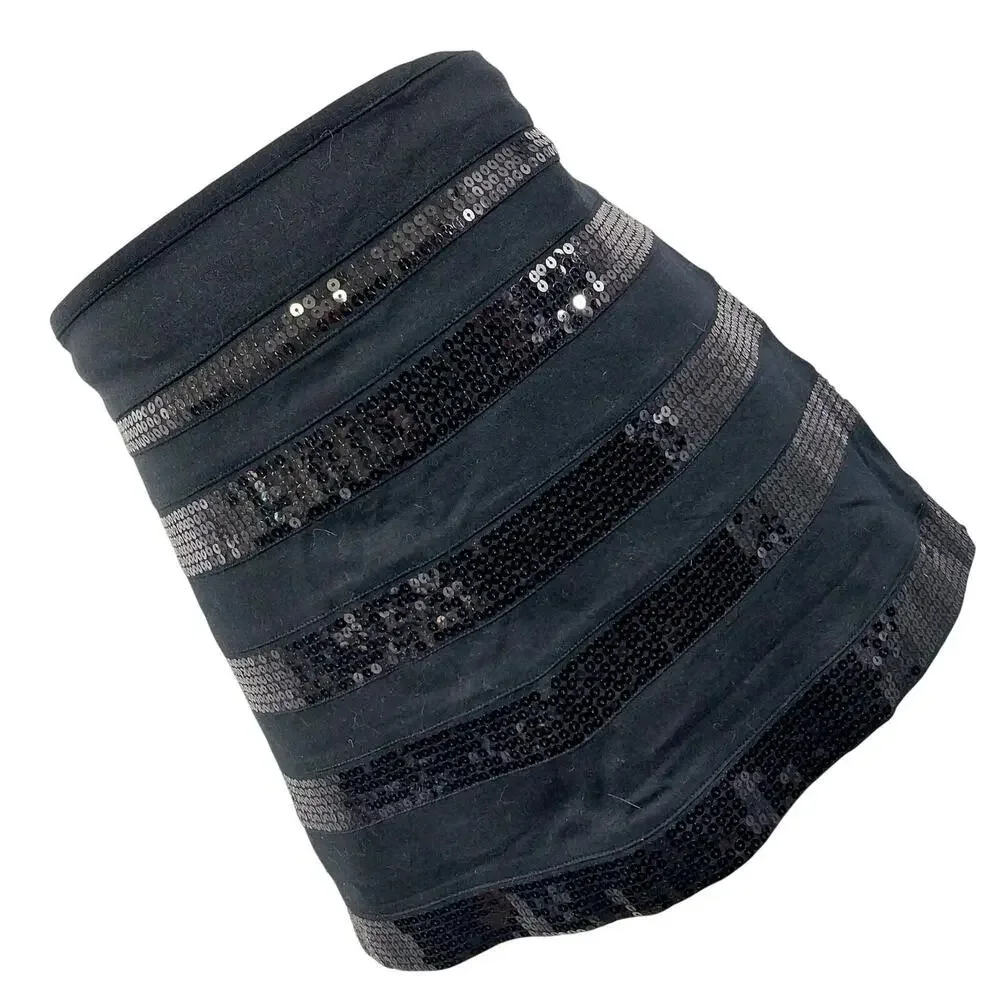 EXPRESS! ADORABLE BLACK ON BLACK SEQUINNED/STRIPED STRETCH MINI SKIRT! SZ 10
